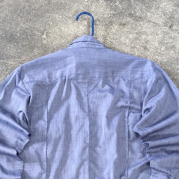 Vintage 80s Tem Tex Pearl Snap Shirt Mens M Blue Cowboy Western Long Sleeve - Picture 4 of 8